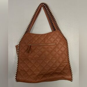 Big Buddha Brown Quilted Vegan Leather Gold Beaded Large Tote Purse Bag